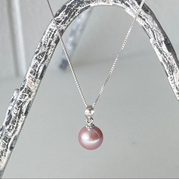 Real Round 3A Purple Freshwater Pearl Pendant 925 Sterling Silver Necklace - Picture 4 of 14